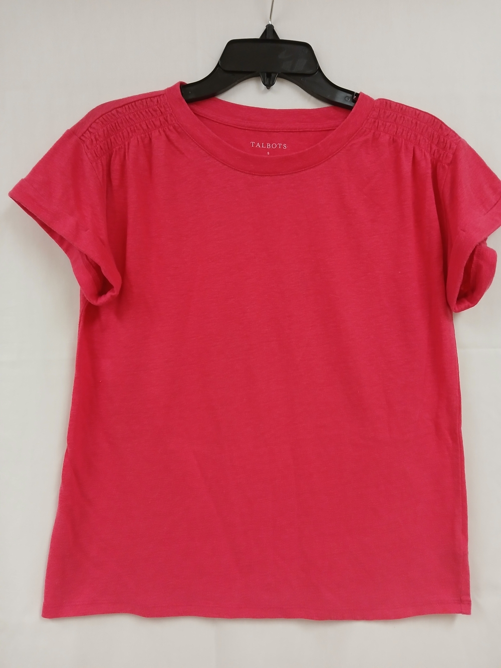 Talbots Women's Pink Short-Sleeve Smocked Shoulder Tee